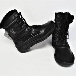 TOTES Women's Size 9 Black Boots Tie/Zip Faux Fur Lining Waterproof Comfortable